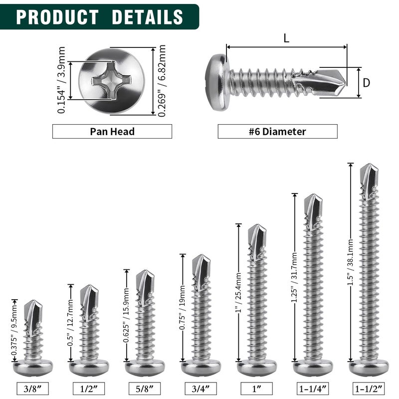 EASTLO #6 x 1/2" Pan Head Self Drilling Screws, Phillips Drive, 410 Stainless Steel Sheet Metal Screws,Self Tapping, Dovetail, Pack of 100 - Image 4